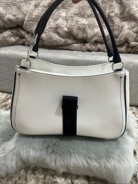 DIOR HARDCORE COLLECTION White Bag W/ Black DIOR Trim silver & diamond detail